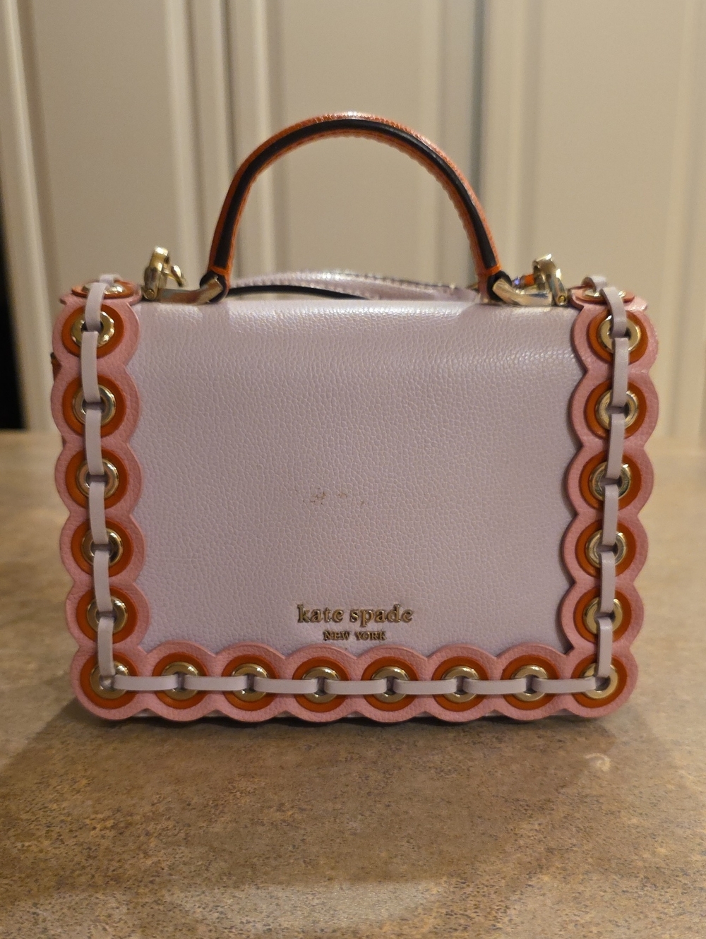 kate spade pink scalloped-trim mini top-handle bag with gold hardware